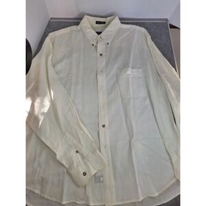 Savile Row Mens XL Linen Cotton Blend Button Down Shirt Ivory Long Sleeve L/S
